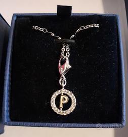 Charm ciondolo lettera P Swarovski originale+caten