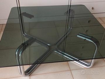 Tavolino vintage in vetro cristallo fumè