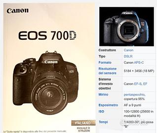 Canon Eos 700D con accessori illustrati