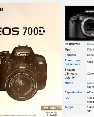 Canon Eos 700D con accessori illustrati
