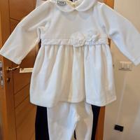 Completo battesimo bimba bianco panna 6 mesi