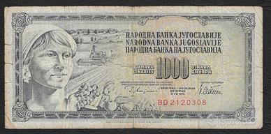 Jugoslavia - banconota circolata da 1000 Dinari