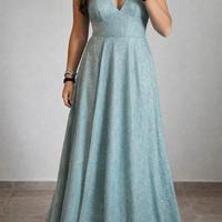 Abito lungo Monique verde acqua glitterato