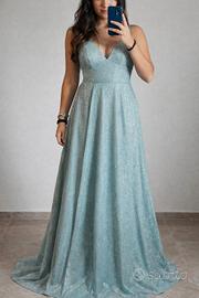 Abito lungo Monique verde acqua glitterato