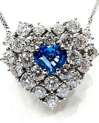 Collana Zaffiro cuore Diamanti Oro Bianco 18 kt750
