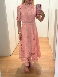 Abito elegante in pizzo rosa pesca S