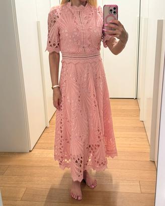 Abito elegante in pizzo rosa pesca S