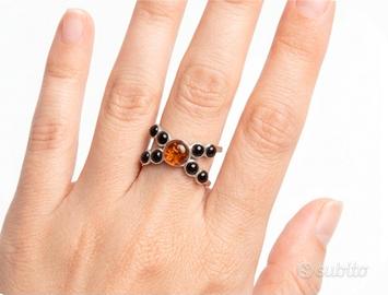 anello argento 925 e ambra naturale