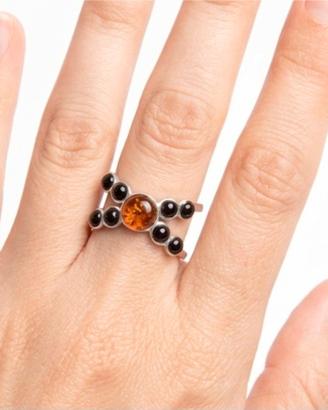 anello argento 925 e ambra naturale