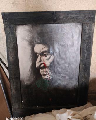 Quadro artigianale unico ritratto occhio di falco