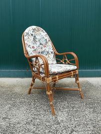 Poltrona Vintage in Bamboo / Rattan con Cuscini