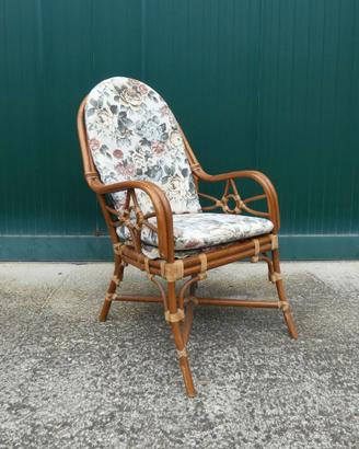 Poltrona Vintage in Bamboo / Rattan con Cuscini