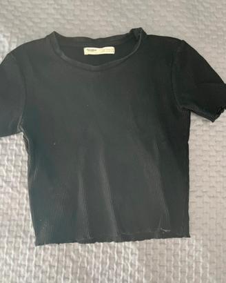 top crop nero a costine pull&bear - taglia s