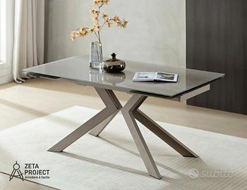 Tavolo Ponza Allungabile Vetro Tortora Moderno