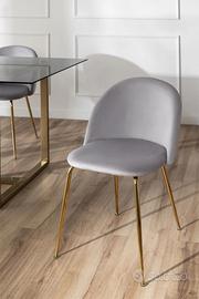 Sedia da pranzo in velluto grigio e gambe oro