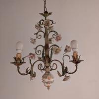 Coppia lampadari ferro battuto e ceramica