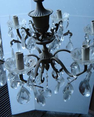 LAMPADARIO ANTICO IN OTTONE E VETRO