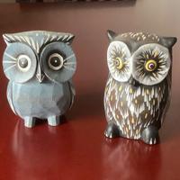 Coppia gufi portafortuna in legno