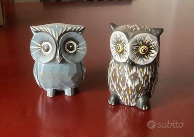 Coppia gufi portafortuna in legno