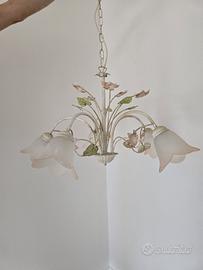 Lampadario pendente 5 luci fantasia fiori foglie