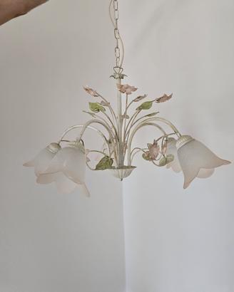 Lampadario pendente 5 luci fantasia fiori foglie