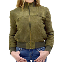 Giubbino Donna Bomber Vera Pelle Camoscio Verde
