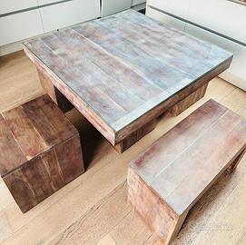 Tavolo il vero legno di noce scuro e 4 panche