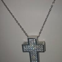 collana+ bracciale a croce brillantato acciaio 