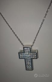 collana+ bracciale a croce brillantato acciaio 