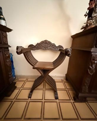 Sedia Savonarola vintage in legno massello