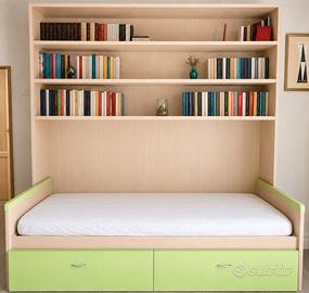 Letto con libreria e cassettiera come nuovi