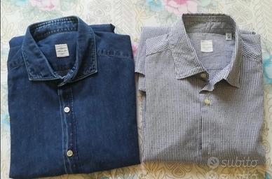 set 2 camicia GMF 965 denim blu bianco classica 