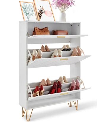 Scarpiera a 3 Ripiani Ribalti 80x24x120 cm Bianco