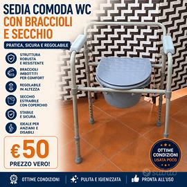 Sedia Comoda WC Regolabile con braccioli e secchio