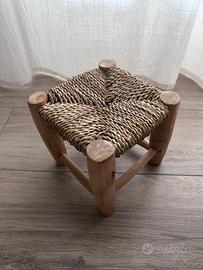 Sgabellino, teak, paglia