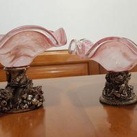 Alzate base in silver e coppa rosa vetro di Murano