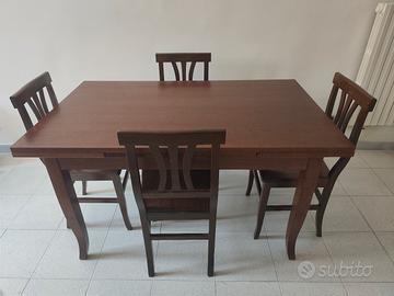 Tavolo legno + 4 sedie, allungabile e smontabile