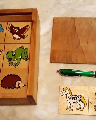 GIOCATTOLO VINTAGE RARO DOMINO LEGNO ANIMALI