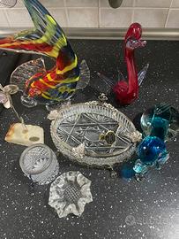 7 pezzi Oggettistica vetro, cristallo ecc…