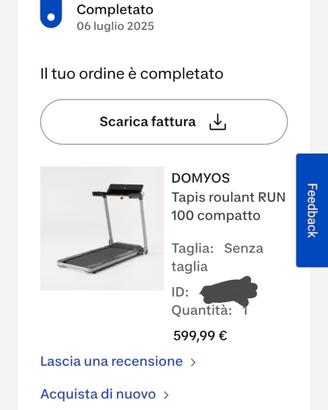 Tapis Roulant Pieghevole Domyos Run 100-