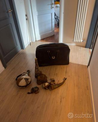 Lotto 5 valigie vintage e borsa in pelle