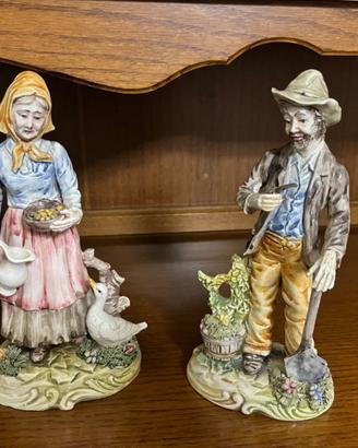Coppia Statuine Ceramica Contadini Vintage - stile