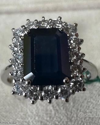 ANELLO ORO 18kt. DIAMANTI E ZAFFIRO OTTAGONALE