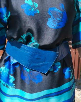 Cintura vintage vera pelle, colore blu