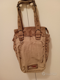 Borsa Fornarina in tela/ pelle scamosciata beige