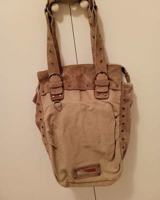 Borsa Fornarina in tela/ pelle scamosciata beige