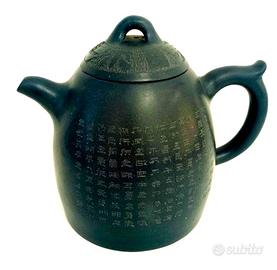TEIERA VERDE TERRACOTTA CINESE CON IDEOGRAMMI