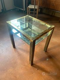 Tavolino vintage in ottone, vetro e specchio