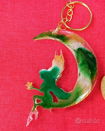 Luna con fata portachiavi in resina