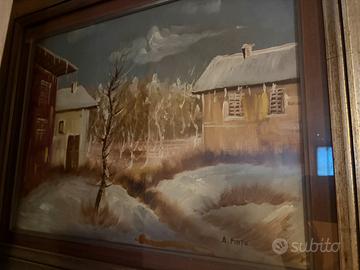 Quadro olio su tela paesaggio invernale